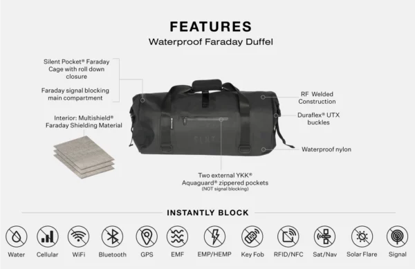 waterproof faraday duffel features
